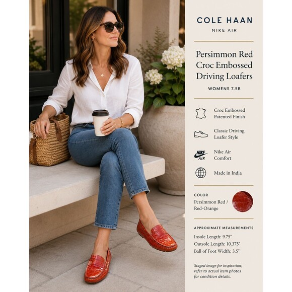 Cole Haan Shoes - Cole Haan Persimmon Red Croc Embossed Driving Loafers 7.5B